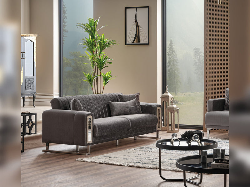 Lotus 3-pieces (Sofa & Loveseat & Chair) Livingroom Set Grey in Grey - 101-LOT-14245-321