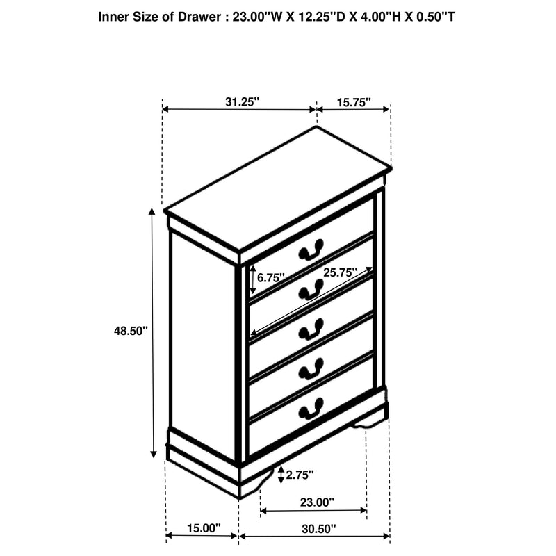 Louis Philippe 5-drawer Bedroom Chest White - 202445