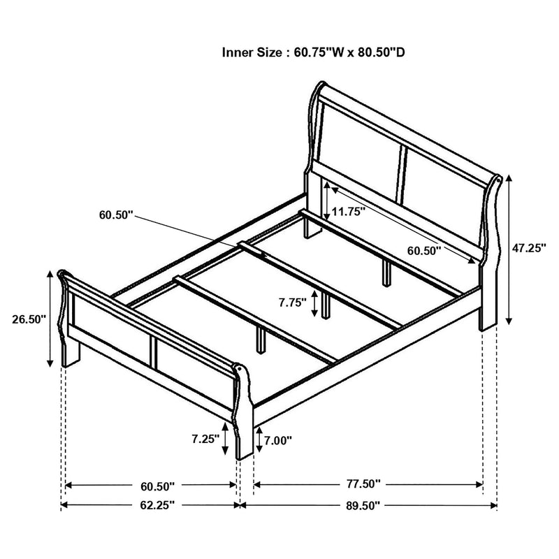 Louis Philippe Wood Queen Sleigh Bed Cappuccino - 202411Q