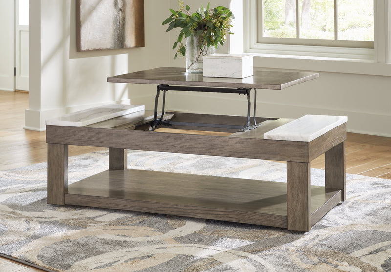 Loyaska Grayish Brown/White Lift-Top Coffee Table - T854-9