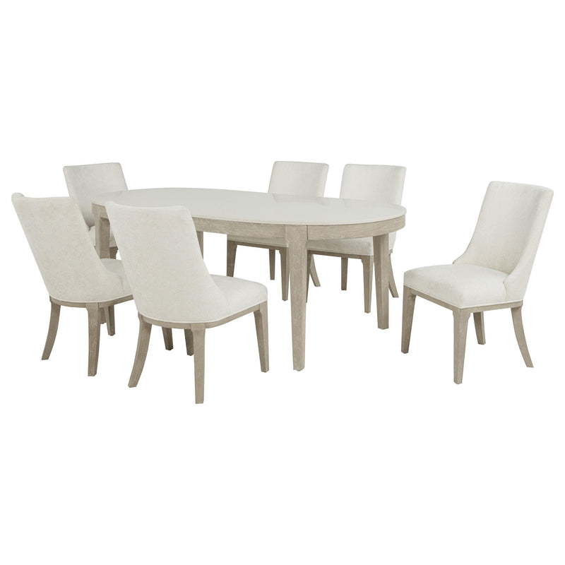 Lucaire 7-piece 84-inch Dining Set with Arched Chairs Honed Cream - 105960-S7