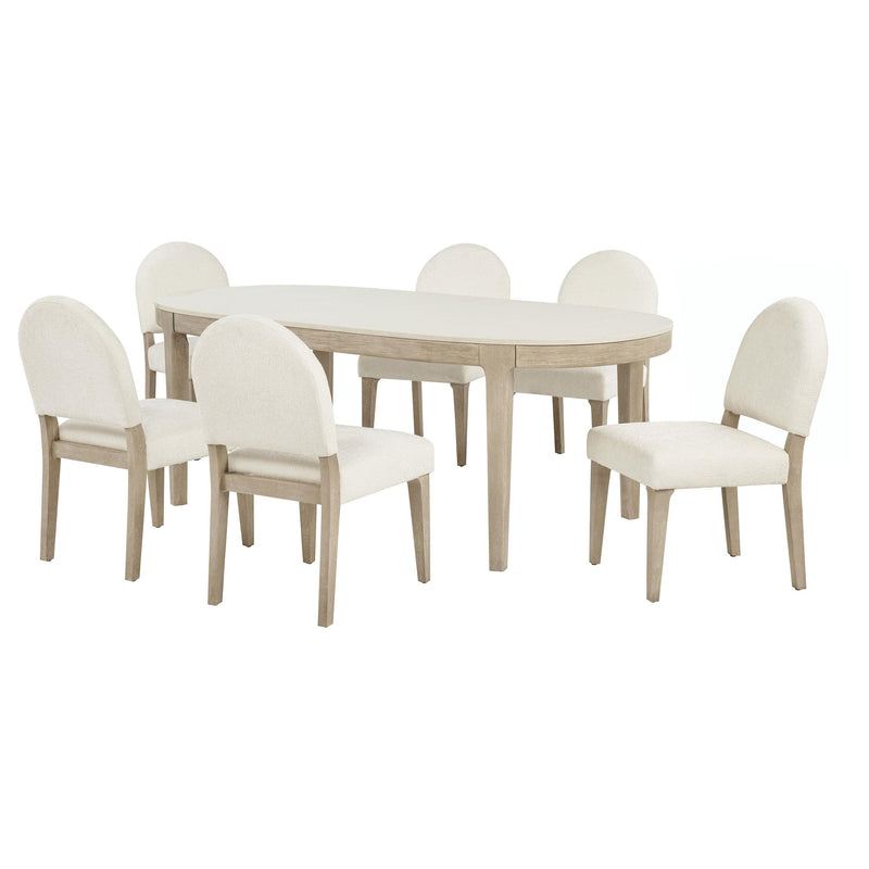 Lucaire 7-piece 84-inch Dining Set with Curved Chairs Honed Cream - 105960-S7A