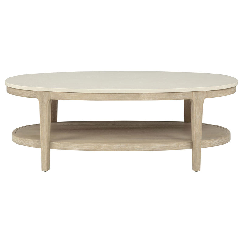 Lucaire Oval Cultured Marble Top Coffee Table Honed Cream and Sandstone - 706748