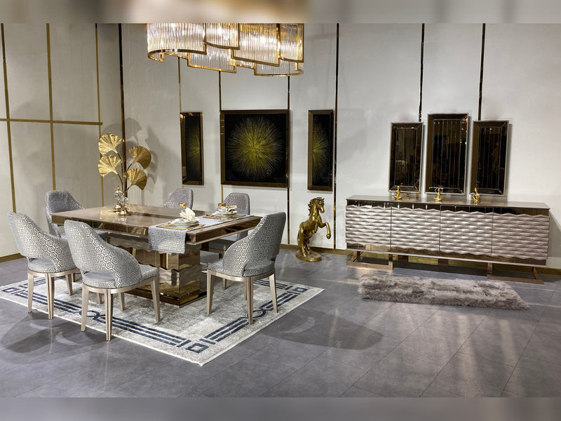 Lucas Diningroom (Consol With Mirror & Dining Table & 6 Dining Chair) - 200-MUM-LUC-DT-6-SET