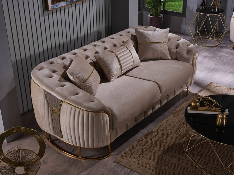 Lucas Stationary Loveseat Beige in Beige - 101-LUC-GRA010-2