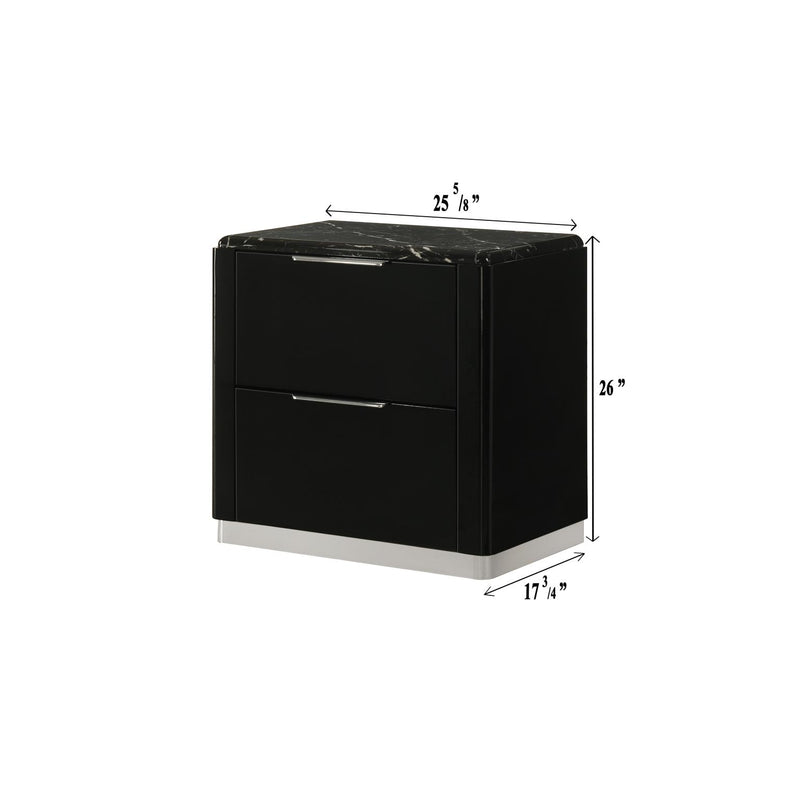 Lucia - 2 Drawers Black Nightstand with Faux Marble Top - B241-N