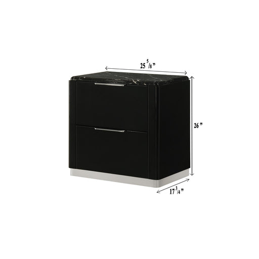 Lucia - 2 Drawers Black Nightstand with Faux Marble Top - B241-N