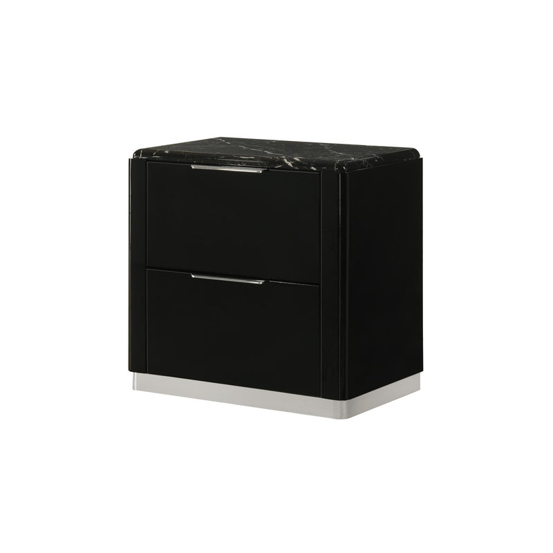Lucia - 2 Drawers Black Nightstand with Faux Marble Top - B241-N