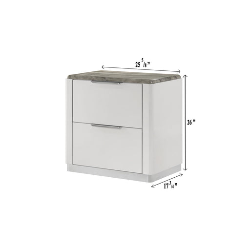 Lucia - 2 Drawers White Nightstand with Faux Marble Top - B242-N