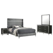 Lucia 4-piece Eastern King Bedroom Set Grey and Black - 224991KE-S4