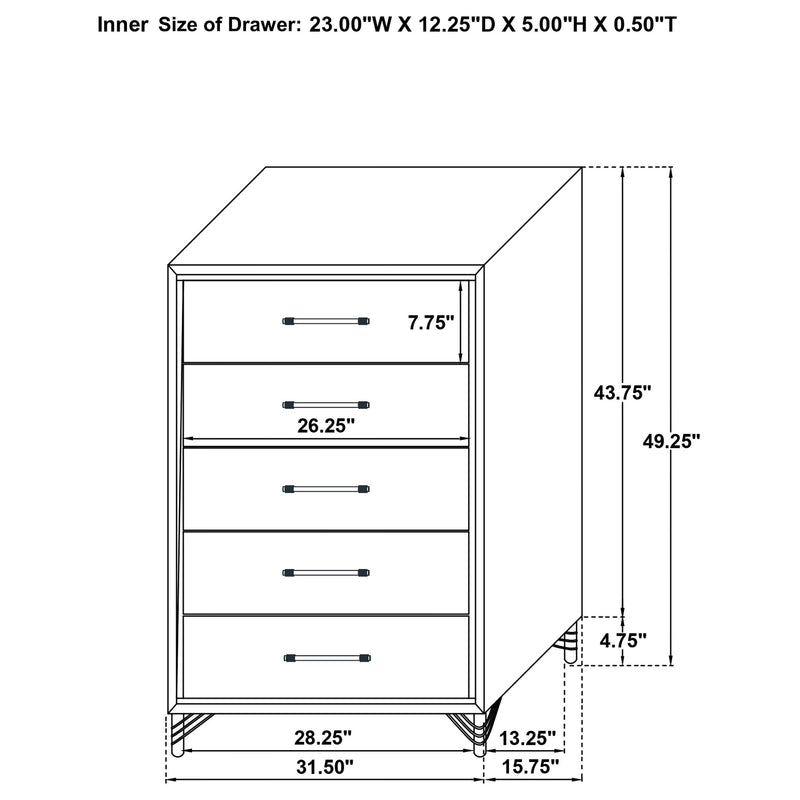 Lucia 5-drawer Bedroom Chest of Drawers Black - 224995