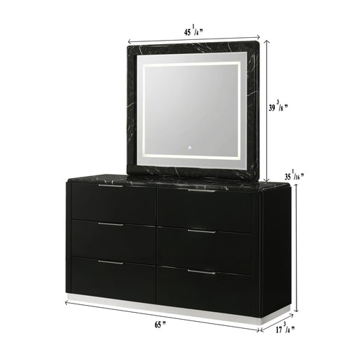 Lucia - 6 Drawers Black Dresser with Faux Marble Top - B241-D