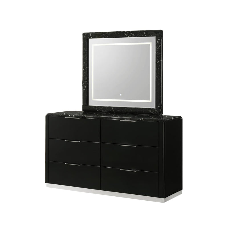 Lucia - 6 Drawers Black Dresser with Faux Marble Top - B241-D