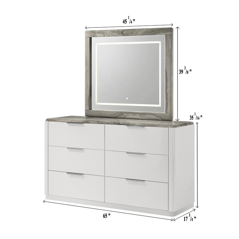 Lucia - 6 Drawers White Dresser with Faux Marble Top - B242-D