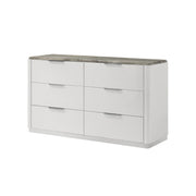 Lucia - 6 Drawers White Dresser with Faux Marble Top - B242-D