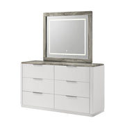 Lucia - 6 Drawers White Dresser with Faux Marble Top - B242-D