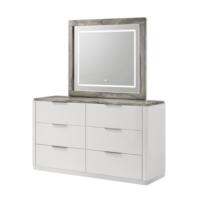 Lucia - 6 Drawers White Dresser with Faux Marble Top - B242-D