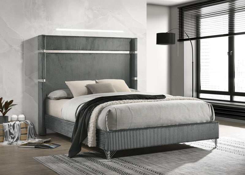 Lucia 61-inch Upholstered Queen Wingback Bed Grey - 224991Q