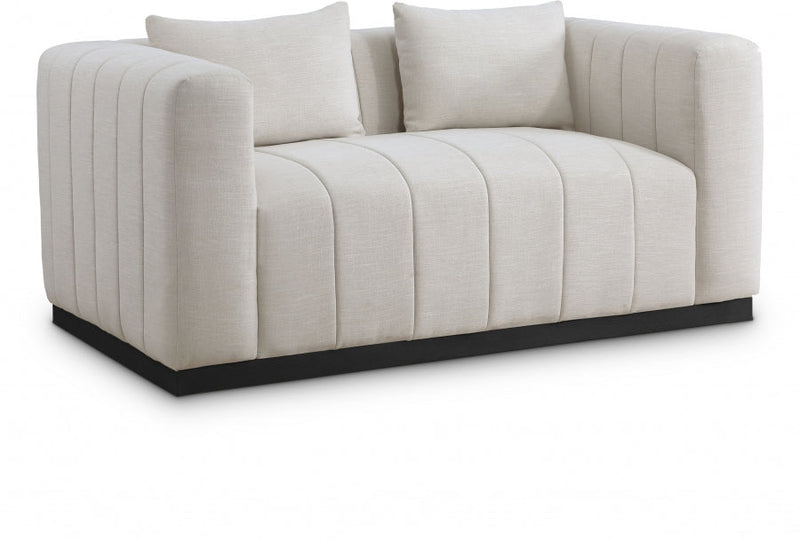 Lucia 67" Linen Textured Fabric Upholstered Loveseat in Beige - 655Beige-L