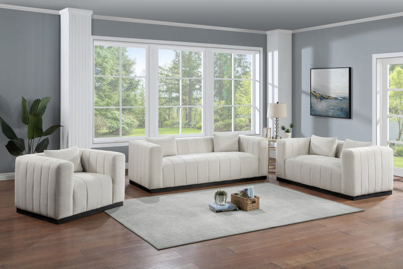 Lucia 67" Linen Textured Fabric Upholstered Loveseat in Beige - 655Beige-L