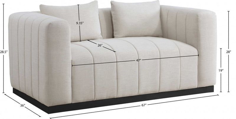 Lucia 67" Linen Textured Fabric Upholstered Loveseat in Beige - 655Beige-L