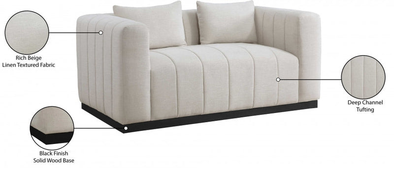 Lucia 67" Linen Textured Fabric Upholstered Loveseat in Beige - 655Beige-L