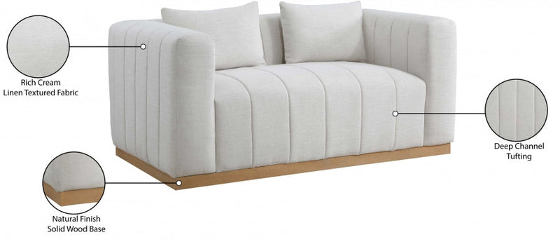 Lucia 67" Linen Textured Fabric Upholstered Loveseat in Cream - 655Cream-L