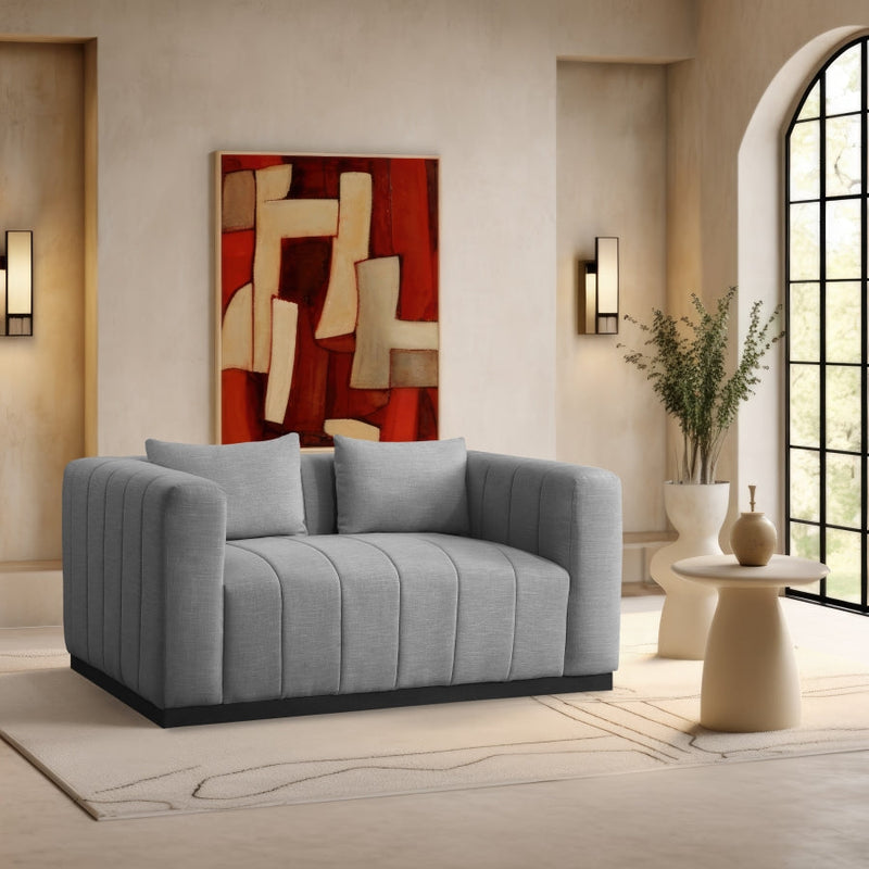 Lucia 67" Linen Textured Fabric Upholstered Loveseat in Grey - 655Grey-L