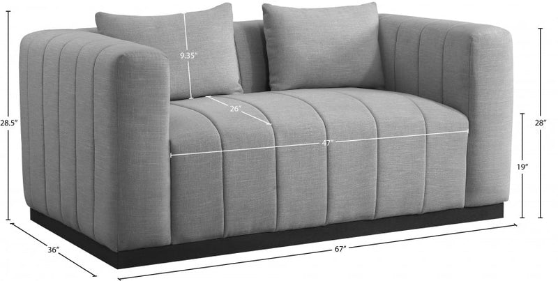 Lucia 67" Linen Textured Fabric Upholstered Loveseat in Grey - 655Grey-L