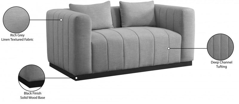 Lucia 67" Linen Textured Fabric Upholstered Loveseat in Grey - 655Grey-L