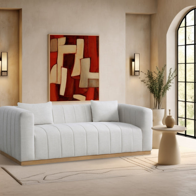 Lucia 90.5" Linen Textured Fabric Upholstered Sofa in Cream - 655Cream-S