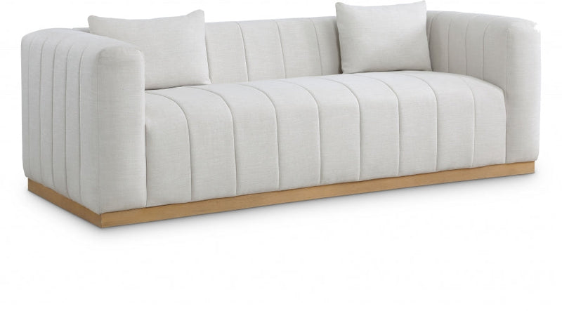 Lucia 90.5" Linen Textured Fabric Upholstered Sofa in Cream - 655Cream-S