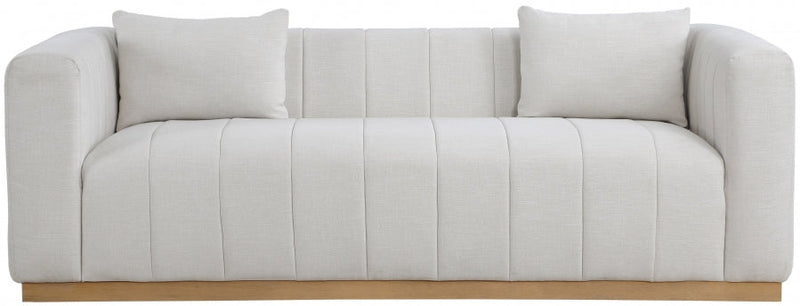 Lucia 90.5" Linen Textured Fabric Upholstered Sofa in Cream - 655Cream-S