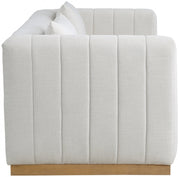Lucia 90.5" Linen Textured Fabric Upholstered Sofa in Cream - 655Cream-S