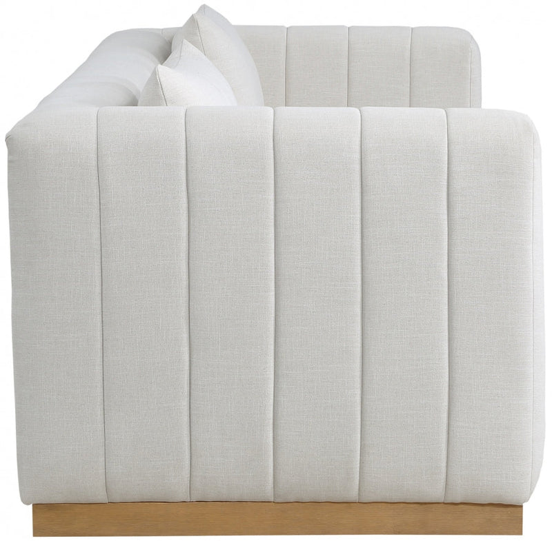 Lucia 90.5" Linen Textured Fabric Upholstered Sofa in Cream - 655Cream-S