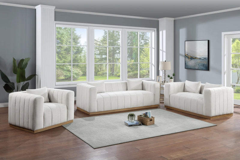 Lucia 90.5" Linen Textured Fabric Upholstered Sofa in Cream - 655Cream-S