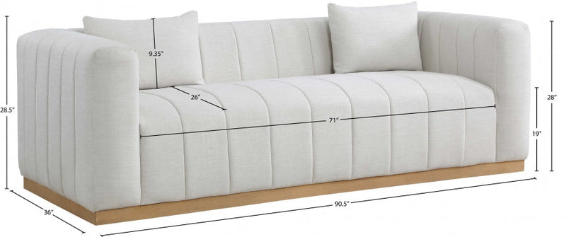 Lucia 90.5" Linen Textured Fabric Upholstered Sofa in Cream - 655Cream-S