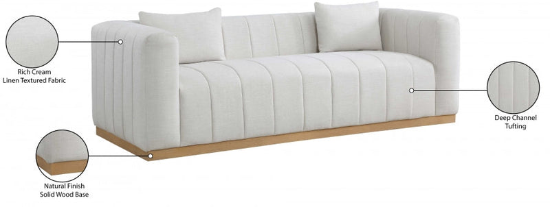 Lucia 90.5" Linen Textured Fabric Upholstered Sofa in Cream - 655Cream-S