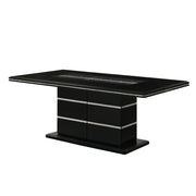 Lucia - Black Dining Table with Crystal-Accent Details, Glass Insert Top, and Storage Base - D199-Table