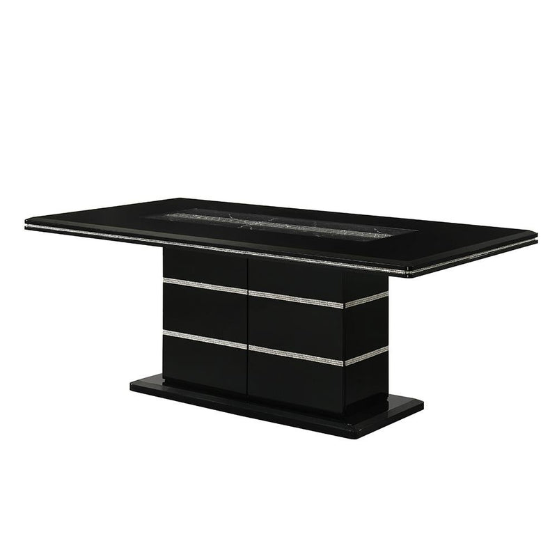 Lucia - Black Dining Table with Crystal-Accent Details, Glass Insert Top, and Storage Base - D199-Table