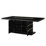 Lucia - Black Dining Table with Crystal-Accent Details, Glass Insert Top, and Storage Base - D199-Table