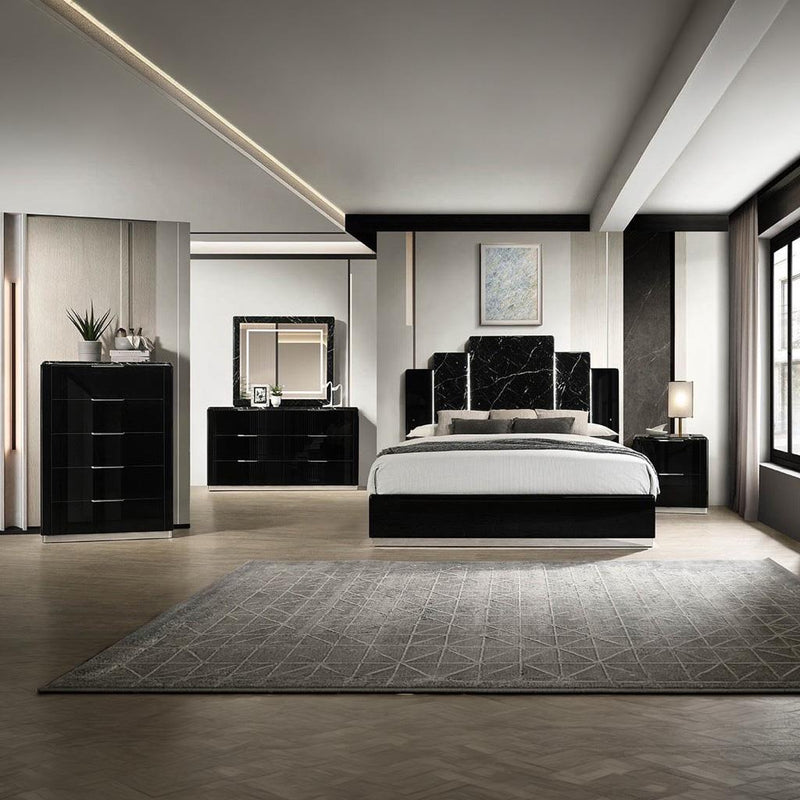 Lucia - Black King Bed, Dresser, Mirror, Chest, Nightstand - B241-KDMCN