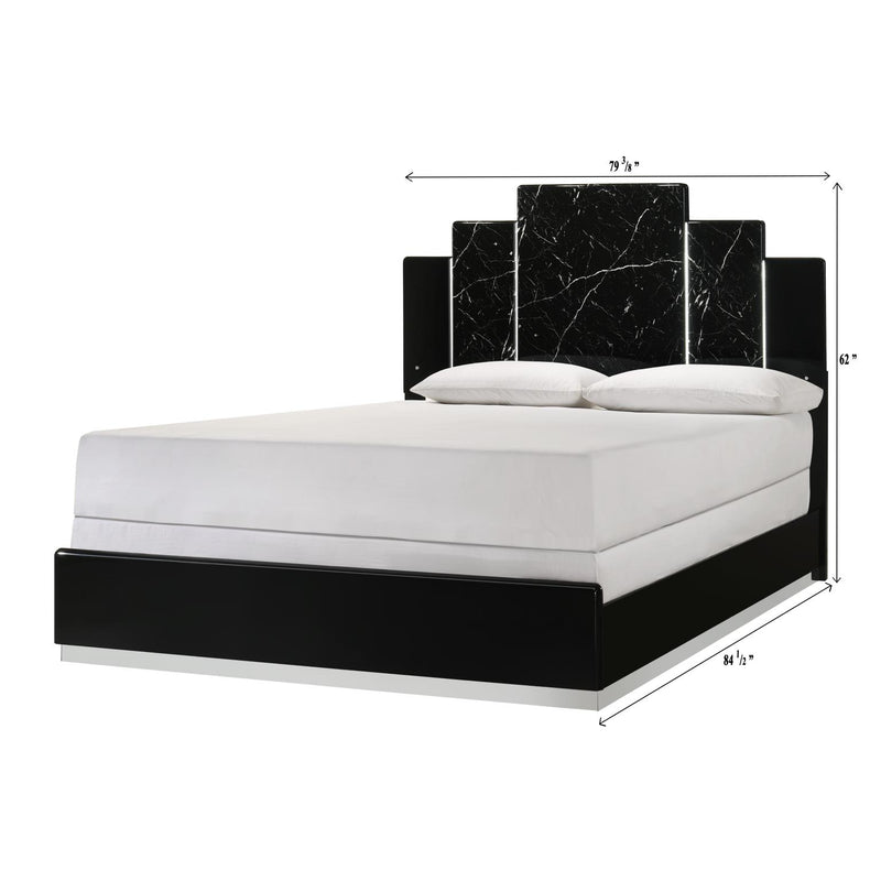 Lucia - Black Panel King Bed with Faux Marble and LED Light - B241-K-Bed