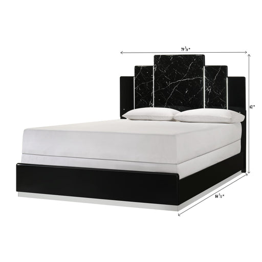 Lucia - Black Panel Queen Bed with Faux Marble and LED Light - B241-Q-Bed
