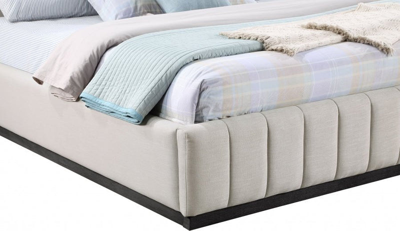Lucia Linen Textured Fabric King Bed Beige - Gate FurnitureKing Bed