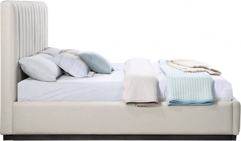 Lucia Linen Textured Fabric King Bed Beige - Gate FurnitureKing Bed
