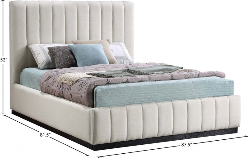 Lucia Linen Textured Fabric King Bed Beige - Gate FurnitureKing Bed