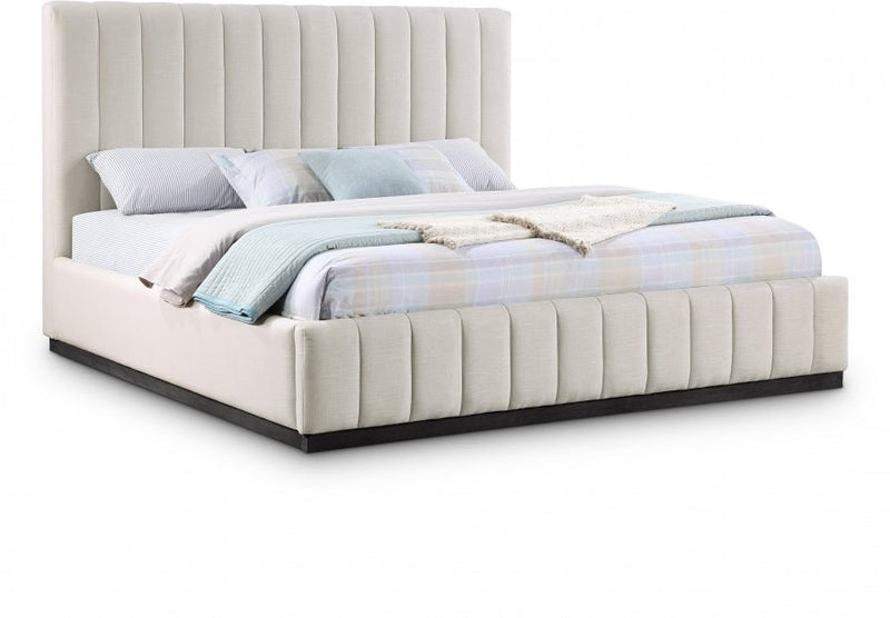 Lucia Linen Textured Fabric King Bed Beige - Gate FurnitureKing Bed