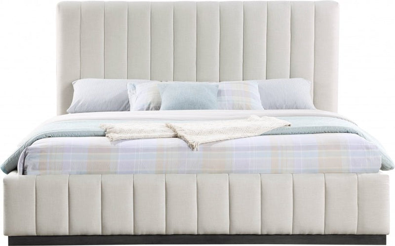 Lucia Linen Textured Fabric King Bed Beige - Gate FurnitureKing Bed