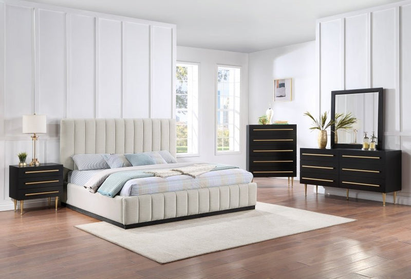 Lucia Linen Textured Fabric King Bed Beige - Gate FurnitureKing Bed
